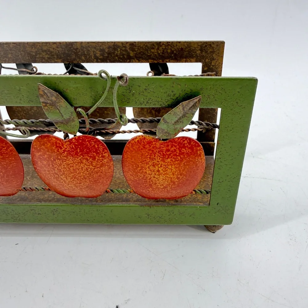 Metal Napkin Holder VTG 80 90 Red Apple Rustic Farmhouse Decor 2 5/8